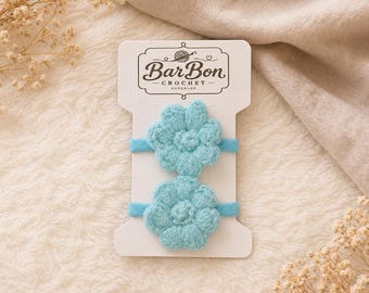 Crochet Flower Hair Ties Set, Toddler Ponytail Holders, Choose Your Color