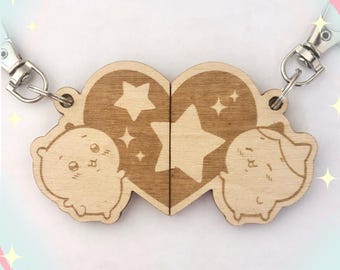 Chiikawa Matching Wood Keychain - chiikawa hachiware heart double sided