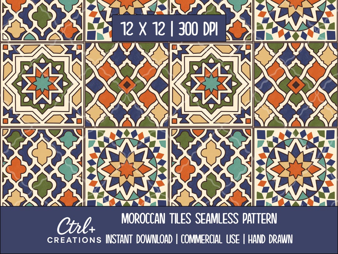 Moroccan Tiles Seamless Pattern PNG | Digital Paper | Sublimation ...