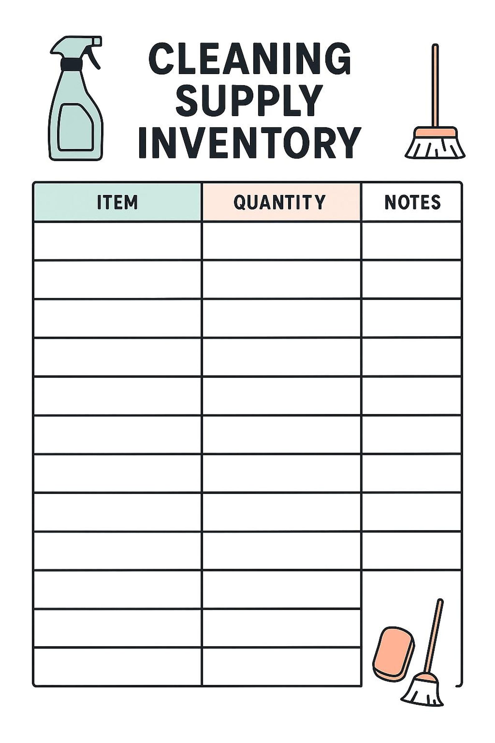 Cleaning Supply Inventory Printable: Household Restock Tracker (PDF ...