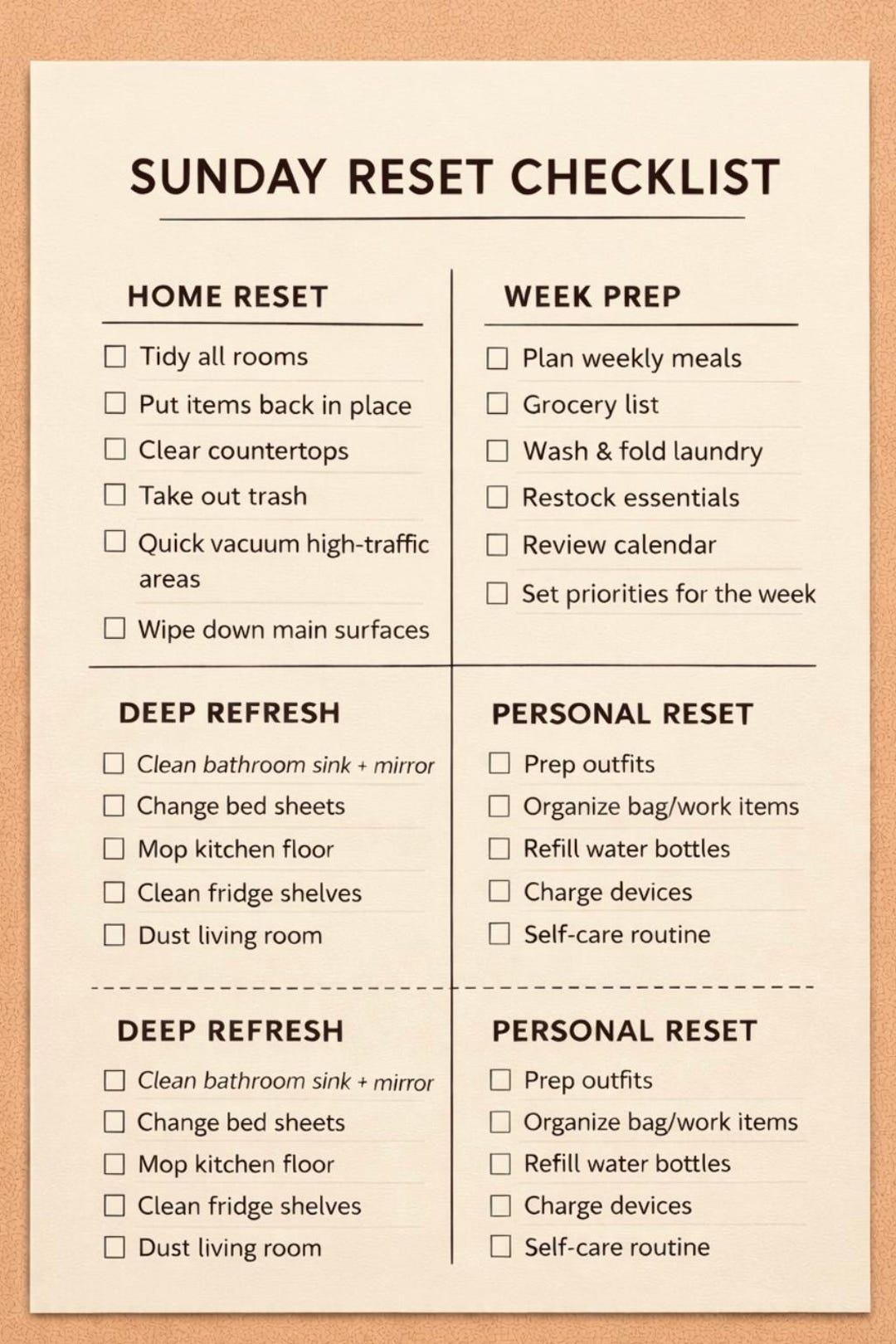Sunday Reset Checklist.pdf Sunday Reset Checklist | Weekly Planner, Home Cleaning Routine (digital ...