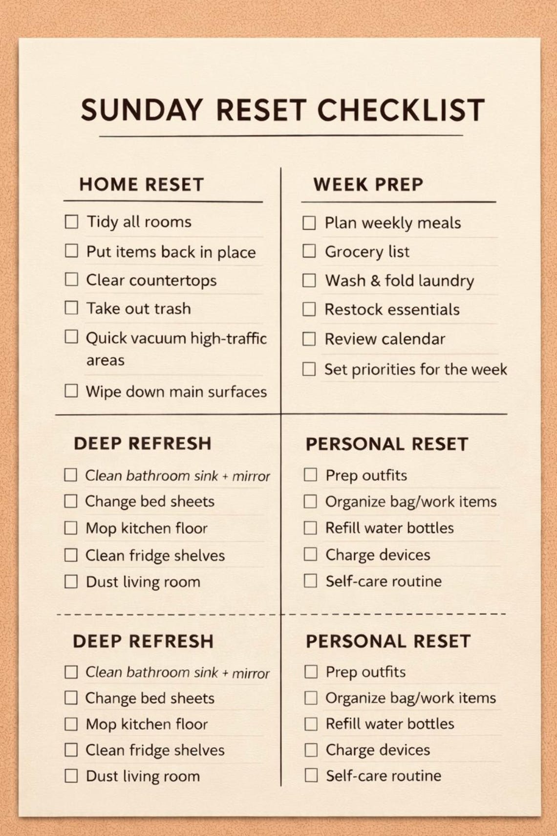 Sunday Reset Checklist | Weekly Planner, Home Cleaning Routine (digital ...