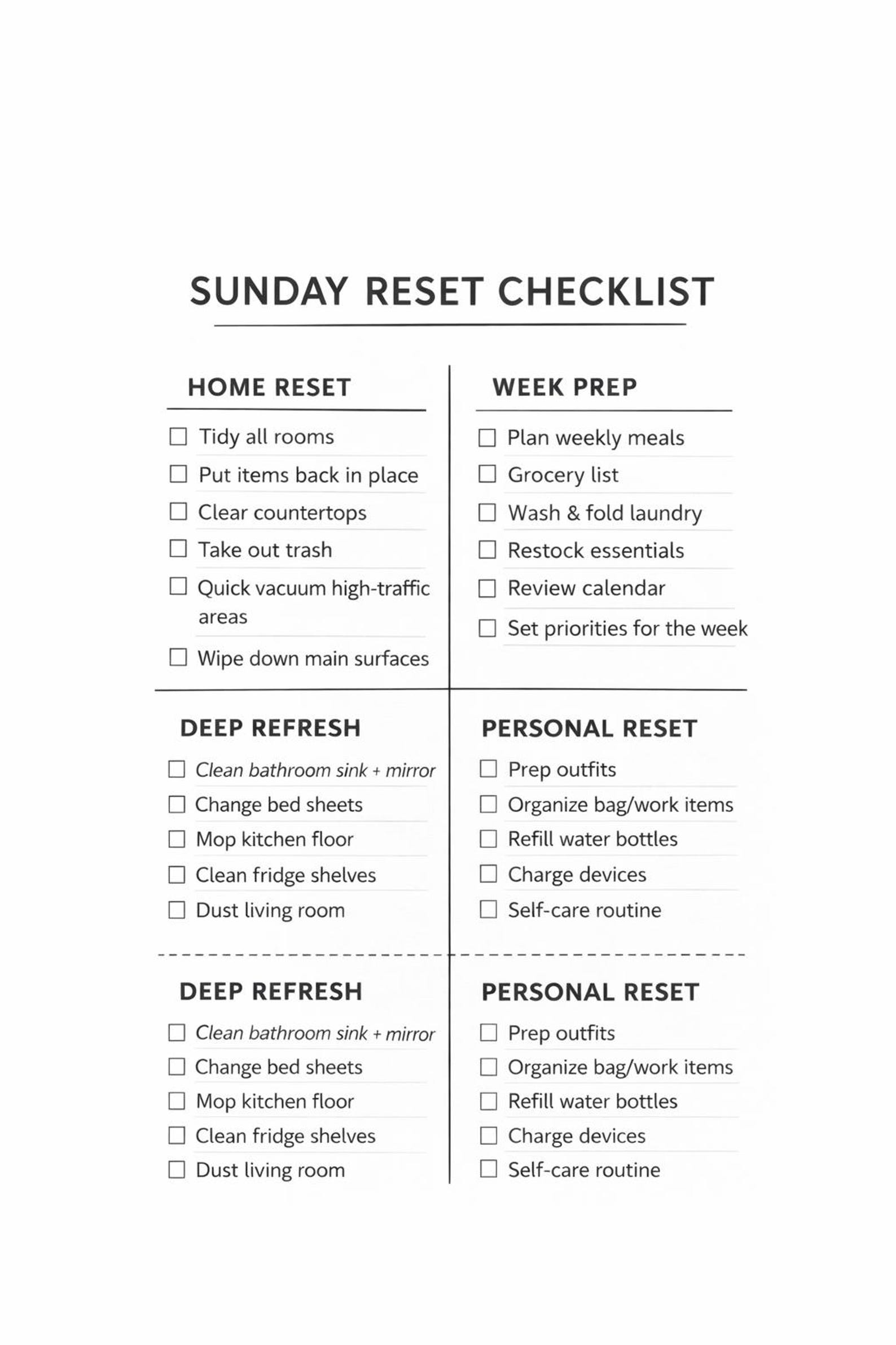 Sunday Reset Checklist | Weekly Planner, Home Cleaning Routine (digital ...