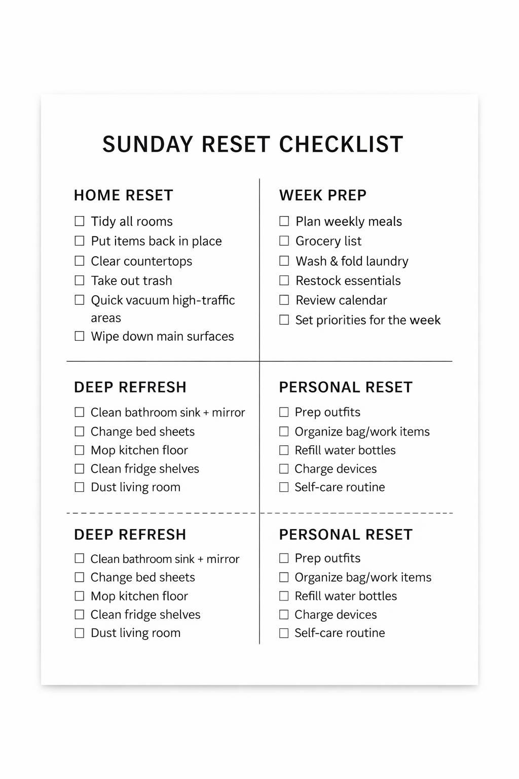 Sunday Reset Checklist.pdf Sunday Reset Checklist | Weekly Planner, Home Cleaning Routine (digital ...
