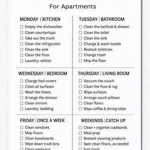 Simple Cleaning Rotation Chart Apartment Cleaning Schedule | Weekly Cleaning Rotation Checklist ...