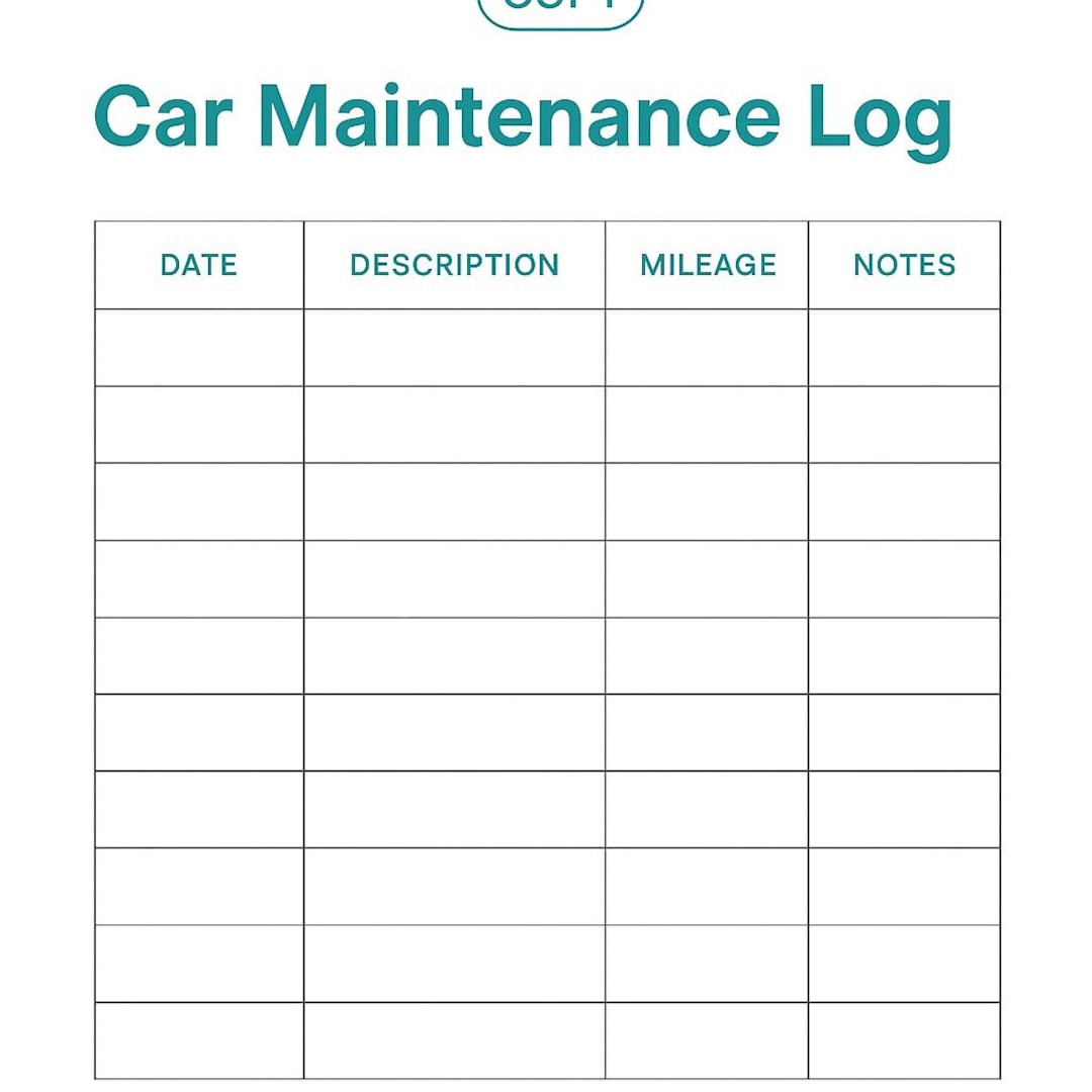 Printable Car Maintenance Log | Vehicle Service & Mileage Tracker PDF ...