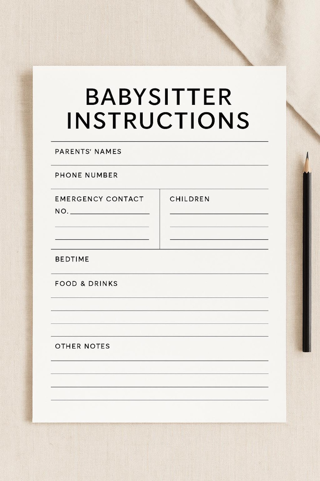 Babysitter Instructions Printable Template Etsy