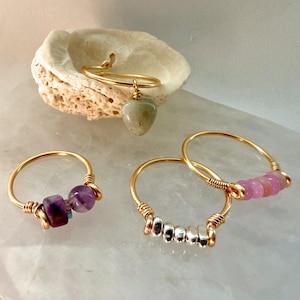 Handmade Gemstone Fidget Anxiety Rings | Spinner Ring | Wire-wrapped Ring | Custom Options
