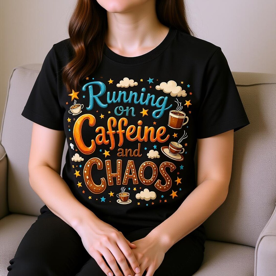 Retro Coffee Lover PNG: Running on Caffeine and Chaos (digital Download ...