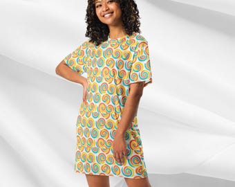 Tie Dye Swirl T-shirtjurk dames | Kleurrijke boho oversized T-shirtjurk retro festival zomer casual outfit |