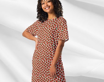 T-shirtjurk met aardbeienprint dames | Leuke oversized T-shirtjurk met fruitpatroon, leuke zomerse casual outfit
