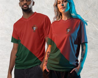 Portugal voetbalshirt, voetbaltenue diagonaal gesplitst, T-shirt selecao tricot, WK-fankleding heren, aangepaste sportcadeauuitrusting