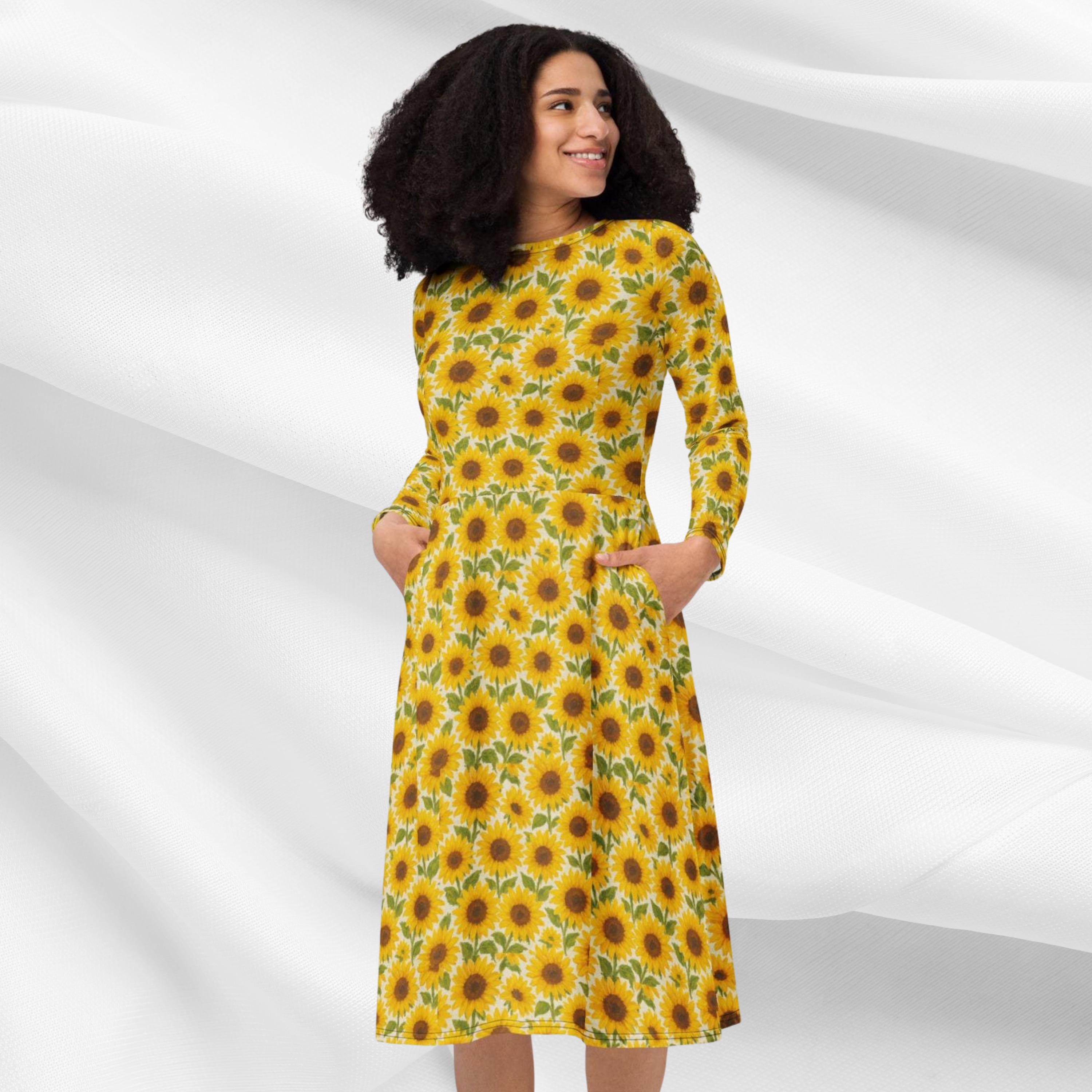 Midi Sunflower Dress - Etsy Midi Sunflower Dress - Etsy
