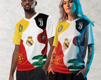 Cristiano Ronaldo mashupjersey, CR7 voetbalshirt carrièregeschiedenis, clubtenue gemengd voetbal, Al Nassr Real Madrid-T-shirt, uniek cadeau sportfan