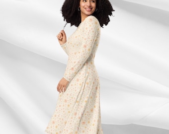 Midi-jurk Wildflower dames | Zachte, soepelvallende jurk met lange mouwen en bloemenprint Cottagecore lenteoutfit voor bruiloftsgasten