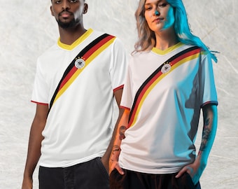 Duitsland voetbalshirt, voetbalshirt diagonale sjerp, Deutschland tricot T-shirt, WK-fankleding heren, aangepaste sportcadeauuitrusting