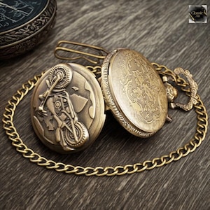 Motorrad Taschenuhr mit LED - Steampunk Quarz Taschenuhr