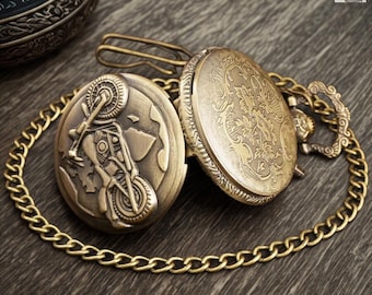 Motorcykelfickur med LED - Steampunk Quartz Fickur