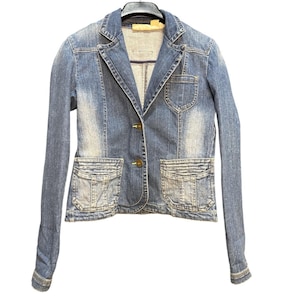 DKNY Y2K Vintage – Fitted Cropped Jeansjacka med Ljus/Liten Tvättning och Logotypdetaljer