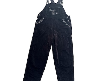 Vintage Mickey Mouse Velvet Overalls Black Women's 1X Disney Y2K Jumpsuit Retro
