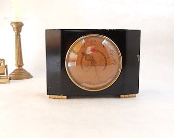 1940s Art Deco Mantle Clock / GE Electric Clock / Alarm Clock / Metal Housing / Working!