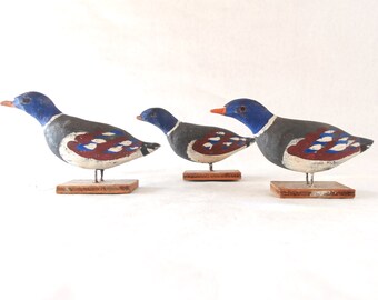 Vintage Primitive Ducks Handcrafted / Handpainted / Wood Stands / Made in Sweden / Set of Three