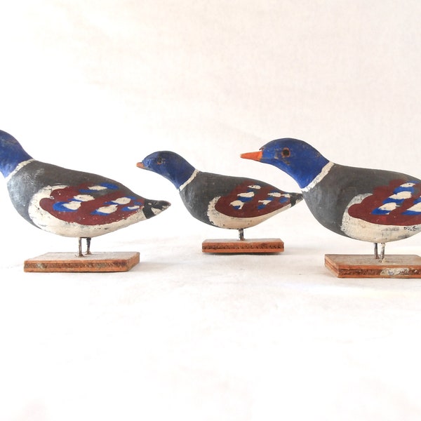 Vintage Primitive Ducks Handcrafted / Handpainted / Wood Stands / Made in Sweden / Set of Three