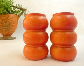 Mid Century Modern Danish 3 1/2" Teak Turned Salt and Pepper Shakers