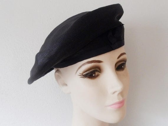 Antique 1920s Navy Blue Straw Beret – Simon Rubin… - image 3