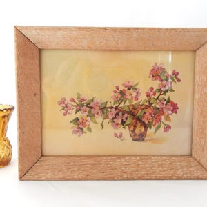 Vintage Cherry Blossom Lithograph, Framed Still Life Print