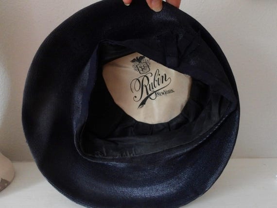 Antique 1920s Navy Blue Straw Beret – Simon Rubin… - image 7