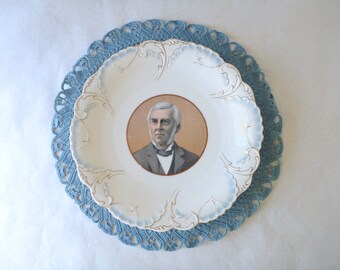 Antique Oyster Plate / LS&S Carlsbad Austria / Cabinet Portrait / Oliver Wendell Holmes