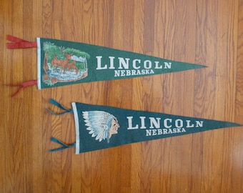 Vintage 31" Souvenir Felt Pennants / Lincoln Nebraska / Memorabilia / Wall Decor