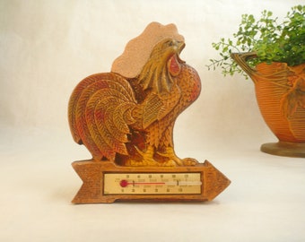 Vintage 1952 Resin Rooster Stand Up Temperature Gauge