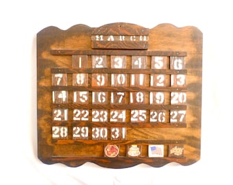 Vintage Handmade Perpetual Calendar / Rustic Wall Decor / Wood Calendar