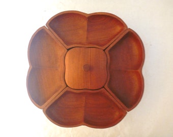 1970s Teak Lazy Susan / Charcuterie Serving / Made in Thailand / 7 Pieces