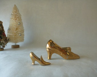 Vintage Japan Shoe Figurines Gold Porcelain