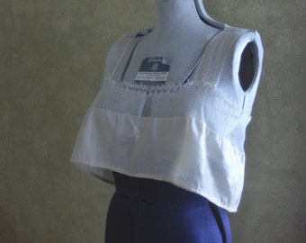 Antique Edwardian Ivory Silk Yoke Camisole with Fine Net Lace Large