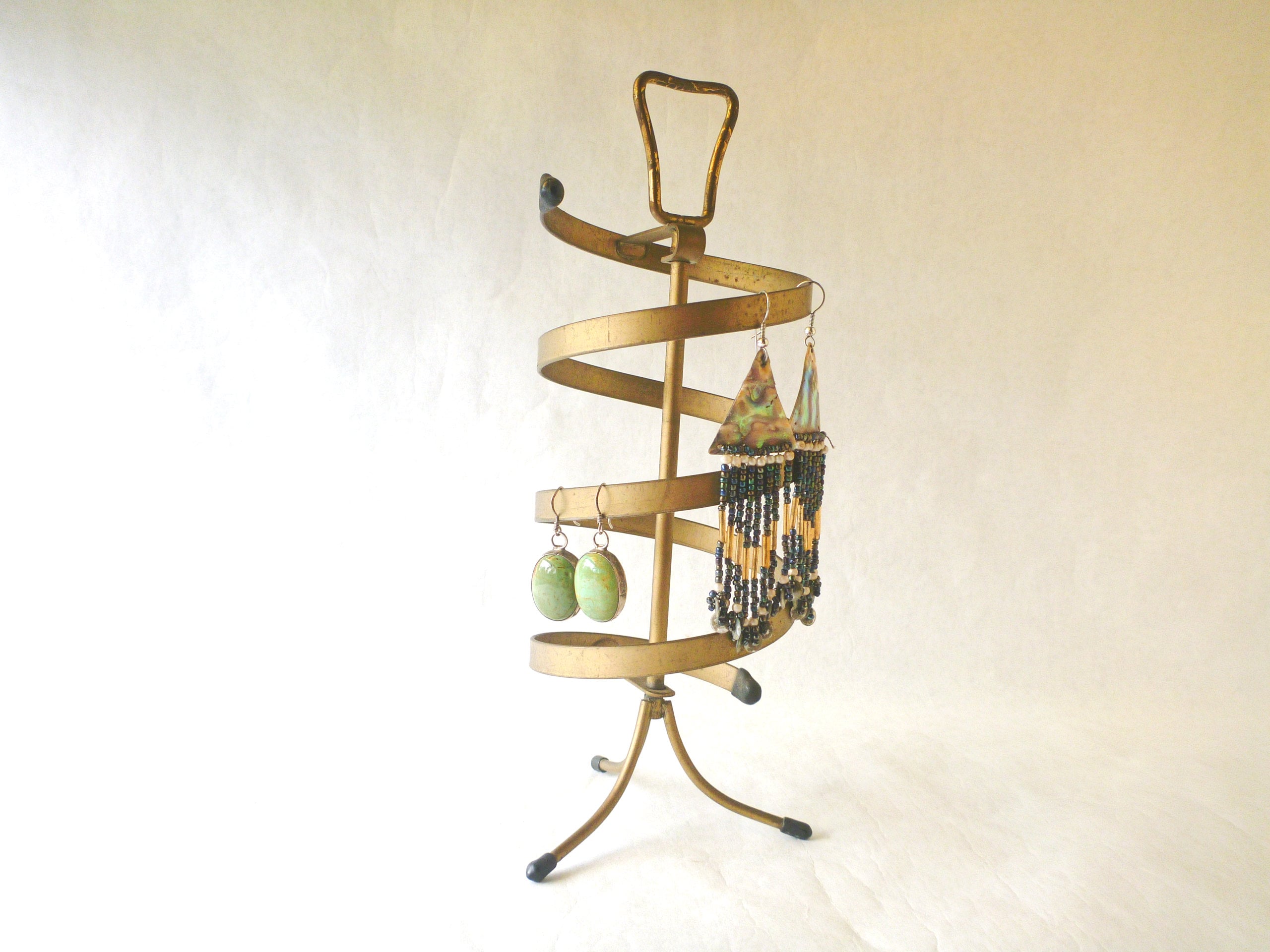Vintage Earring Stand Mid Century Clip Screw Back Wire Loop Turning Spiral Footed Gold Metal Etsy