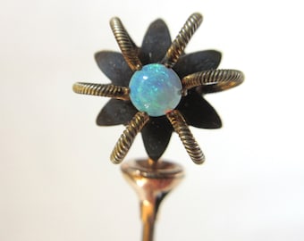 Antique W&R Fire Opal Stick Pin Star of Jerusalem Gold