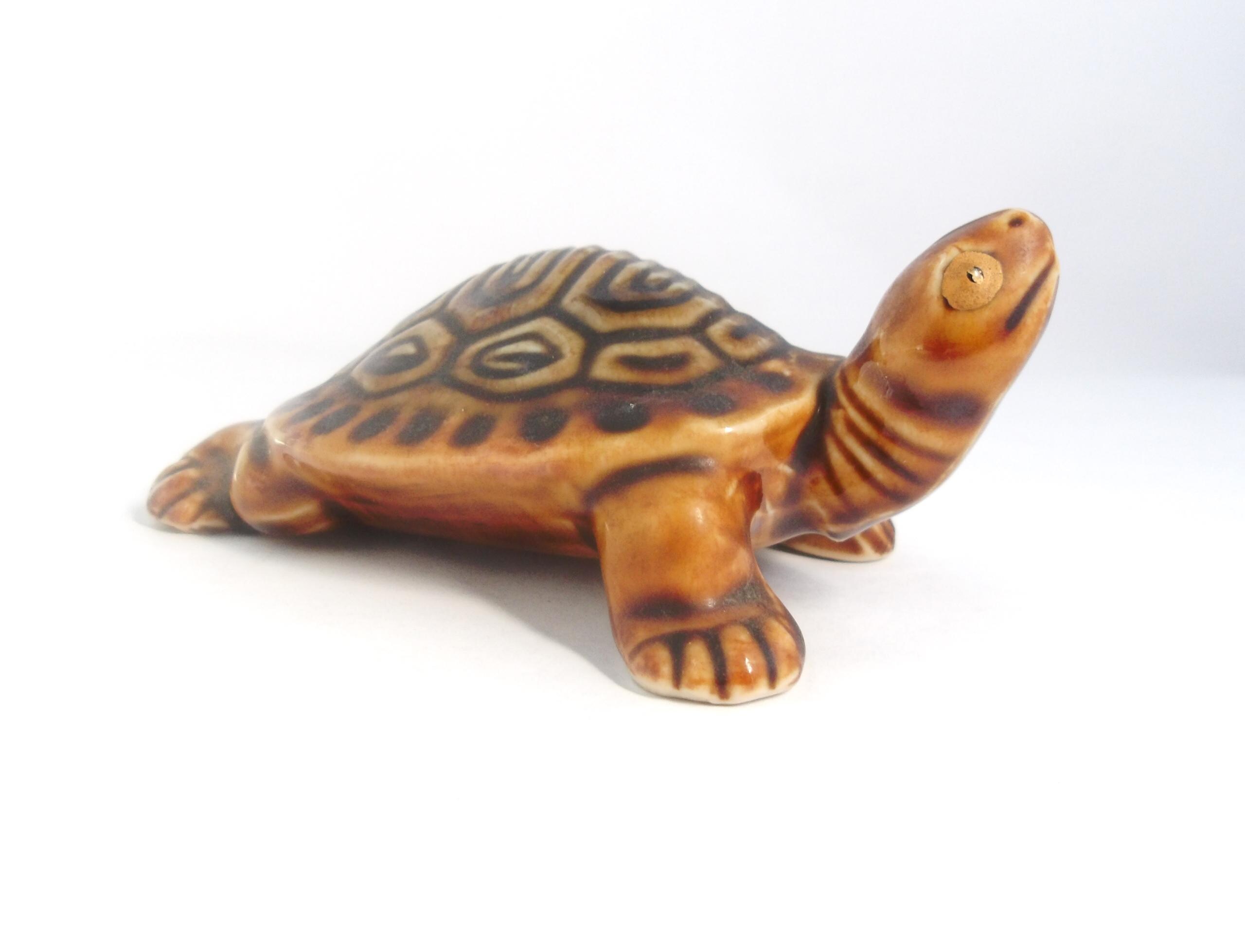 Vintage Japan Ceramic False Map Turtle / 5" / Reptile Figurine / Collectible Animals