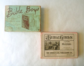 Antique 1905 Bible Girls & Bible Boys Complete Card Games Sets for the Home