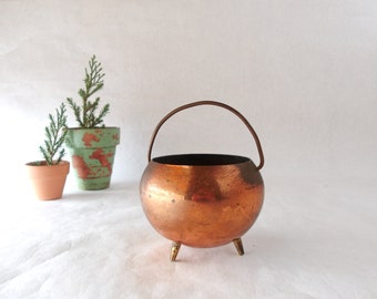 Mid Century Modern CopperCraft Guild Planter / Mini Cauldron / Bail Handle / Tripod Feet