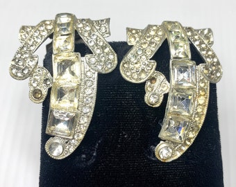 Vintage 1940s Rhinestone Dress Clips, Silver Tone Shoe Clips