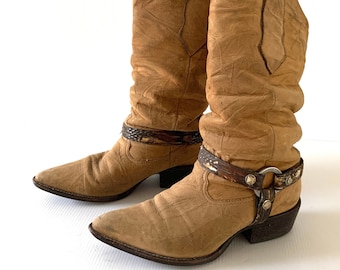 Vintage woman’s Zodiac western style boots, brown leather cowboy boots, Sz 6