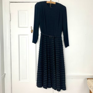 Vintage 40s black dress with micro ruffle details, 40s cocktail dress, Size S