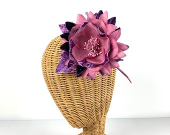 Vintage NOS mauve pink and purple silk flower stem, crafting floral, milliner flower, corsage, hair flower