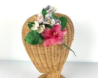 Vintage NOS pink mixed mini bouquet silk stem, crafting floral, milliner flower, hair flower