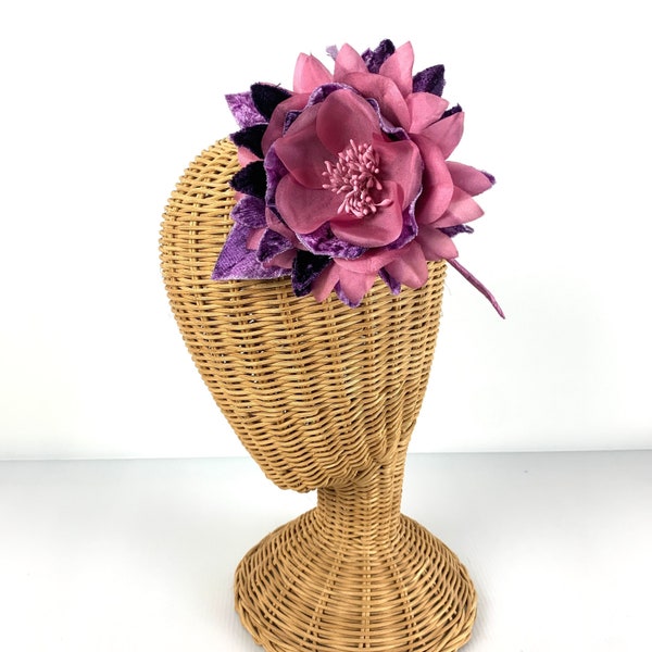 Vintage NOS mauve pink and purple silk flower stem, crafting floral, milliner flower, corsage, hair flower