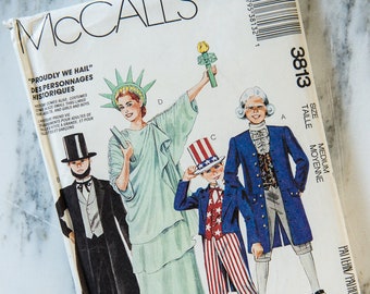Vintage 1988 McCall's sewing pattern 3813 "Proudly We Hail" USA patriotic costumes | Statue of Liberty | Abraham Lincoln | Size medium